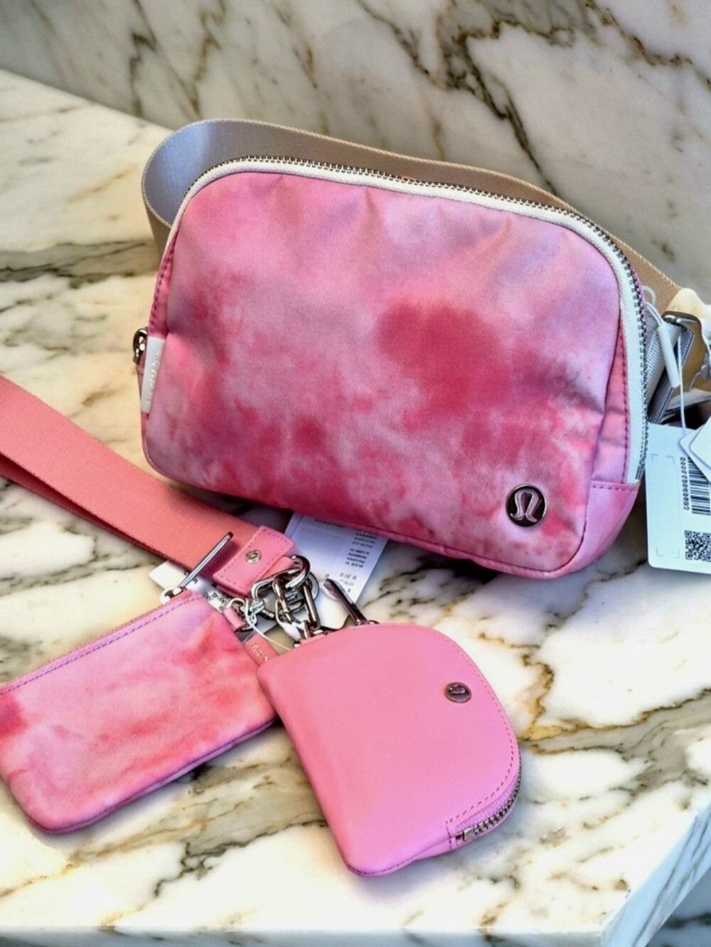 Lululemon SET Smoothie Pink Everywhere Belt Bag 1L Metal & Dual Pouch Wristlet